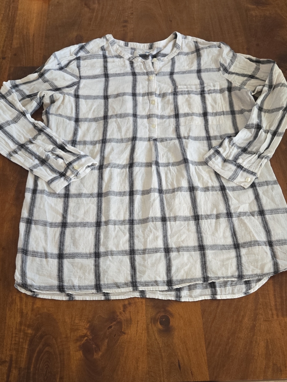Old Navy White and Black Windowpane Button-Front Tunic Shirt Size XL